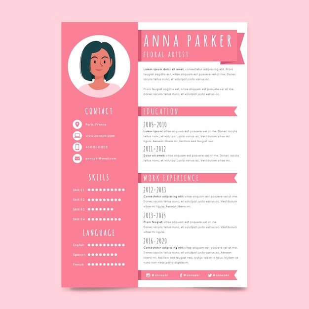 Modello di curriculum vitae rosa