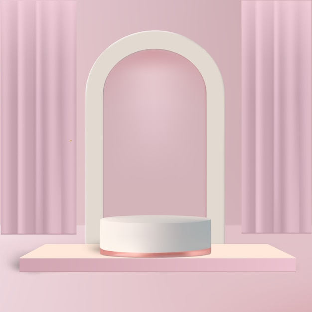 Pink curtain with stage and arch shape for show product