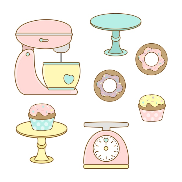 Vector pink cute confectionery sketch set