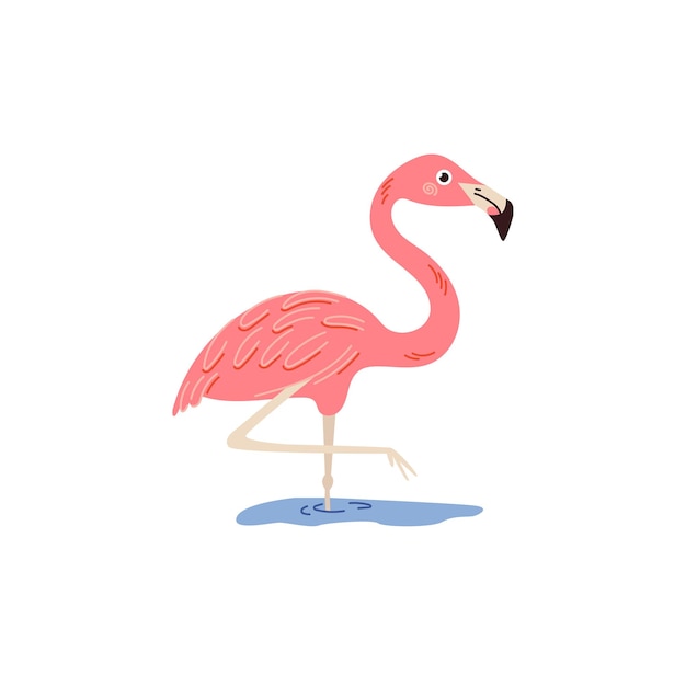 Pink cute flamingo on a white background Vector illustration