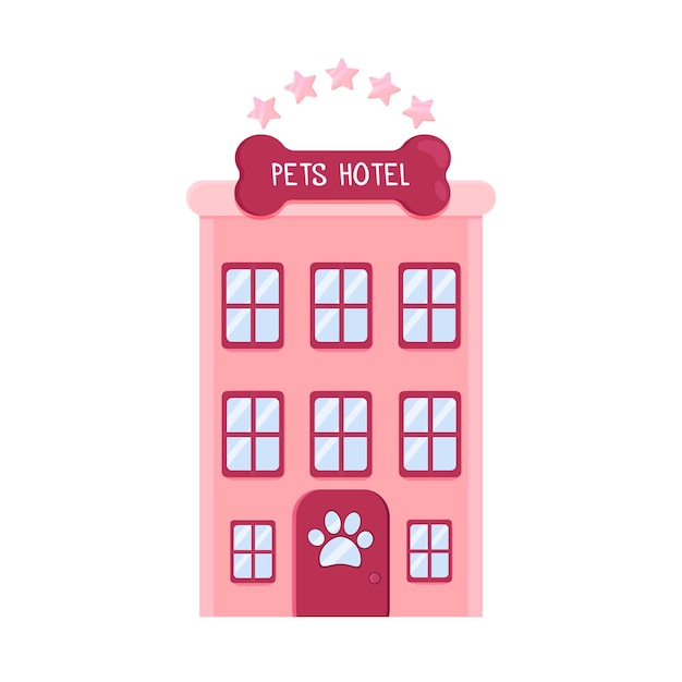 Vector pink cute hotel for pets pet shop or hotel concept pets care services flat vector illustration