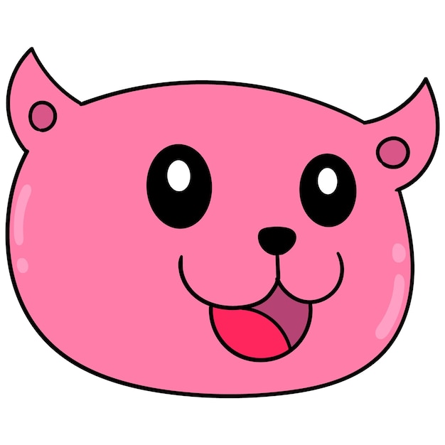 Rosa carino faccia sorridente testa di gatto, emoticon di cartone illustrazione vettoriale. disegno dell'icona scarabocchio