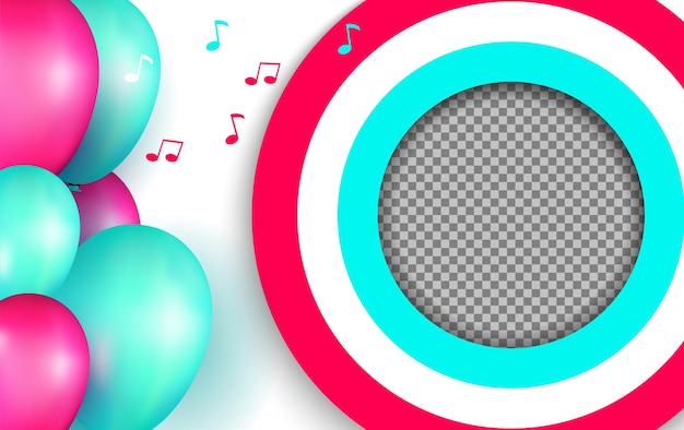 Pink and cyan balloons vector with image space on abstract background premium vector