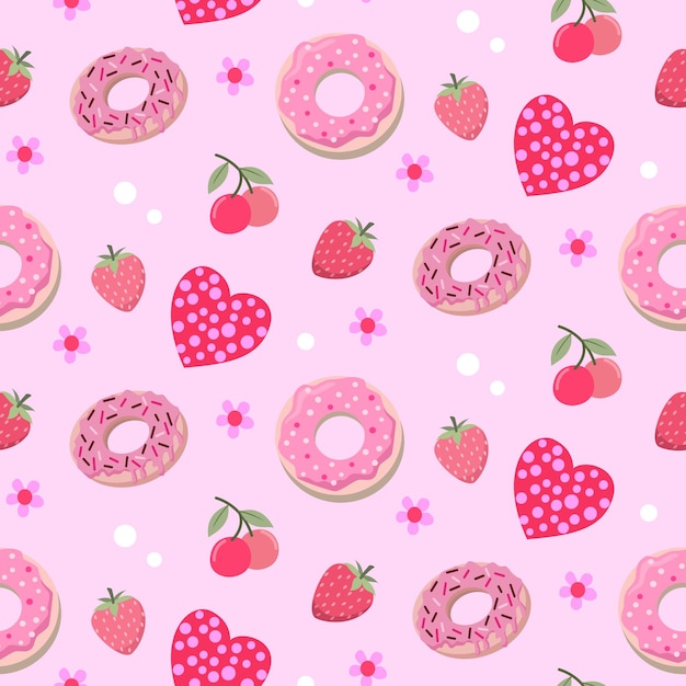 붉은 심장 모양의 매끄러운 패턴을 가진 핑크 도넛 베리 딸기.