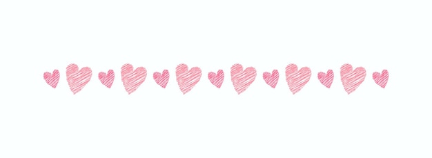 Vector pink doodle scribble hearts decorative element cute hand drawn hearts border line