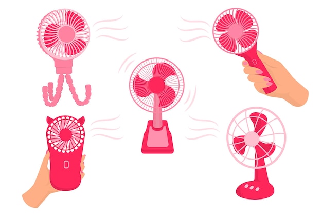 Pink Electric Fans set Vector illustration in cartoon style