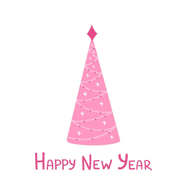 pink elegant Christmas tree Hand drawn illustration