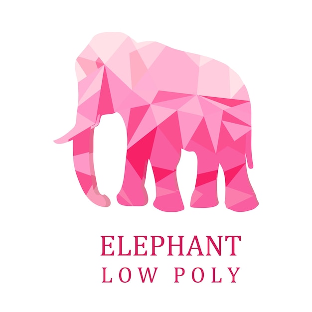 Pink Elephant on white isolated background. Low poly. Vector illustration.