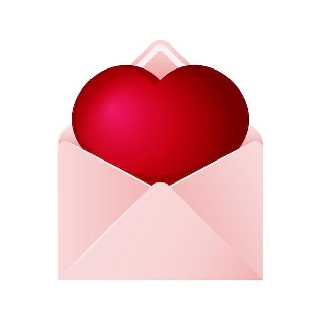 Pink envelope with red heart. Love letter. Vector illustration.