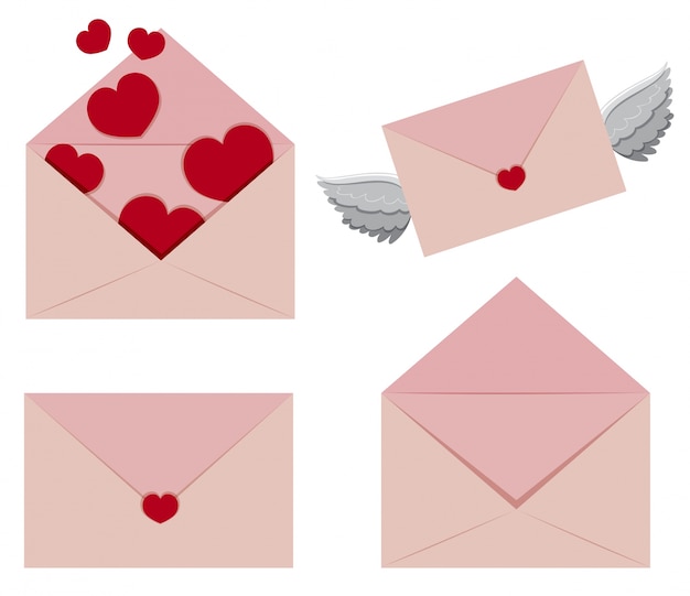 Pink envelopes with hearts and wings