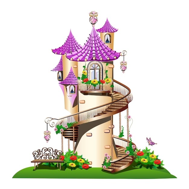 Vector pink fairytale castle