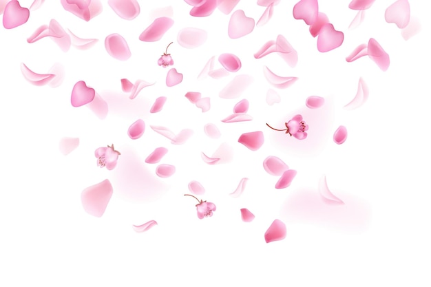 Vector pink falling sakura petals and flowers.nature horizontal background.