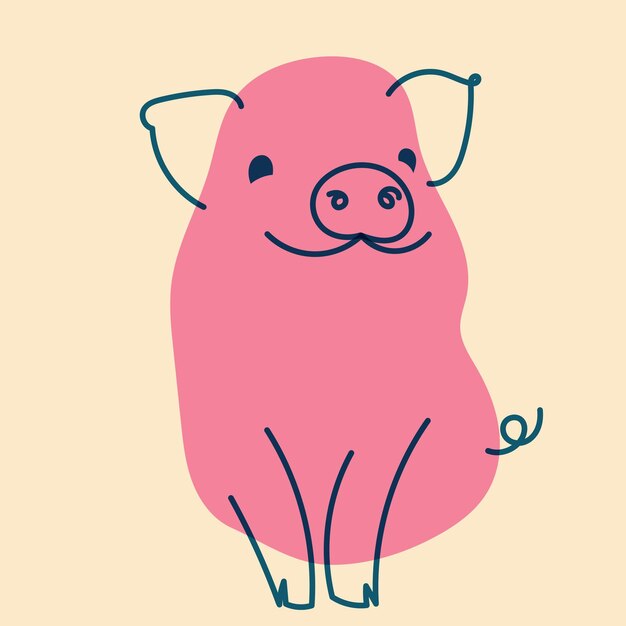 Pink fancy pig Avatar badge poster logo templates print Vector illustration in flat cartoon s