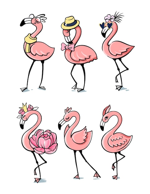 Vector pink fashion flamingo, tropical exotic fun bird.