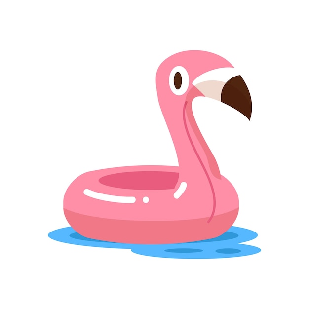 Pink flamingo in a blue pool with a black eye