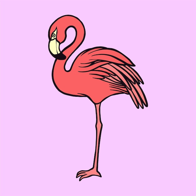 Pink Flamingo Hand Drawing Vector Illustration