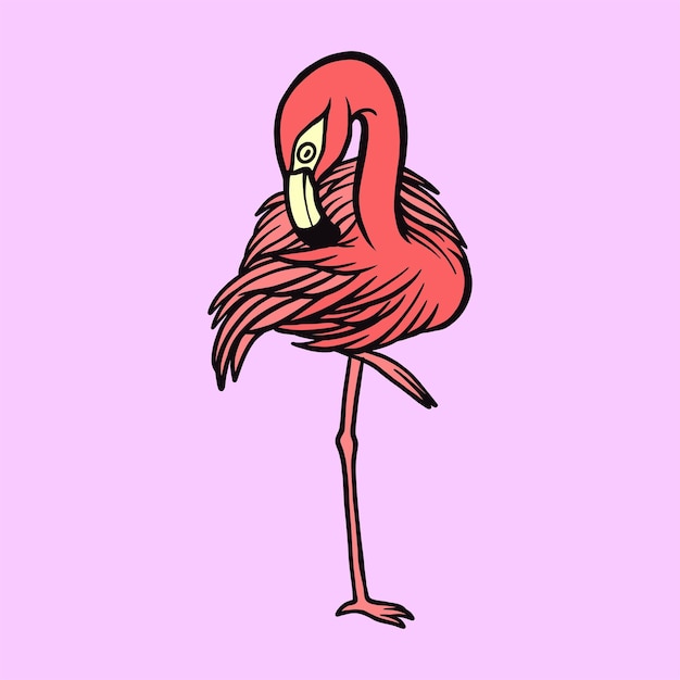 Pink Flamingo Hand Drawing Vector Illustration