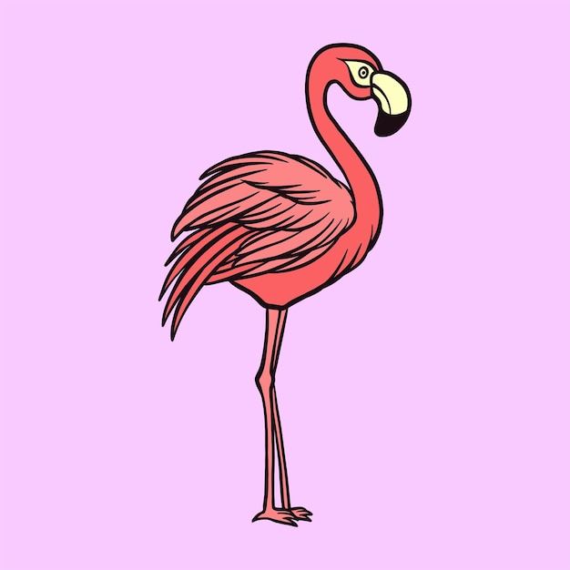 Pink Flamingo Hand Tekening Vector Illustratie