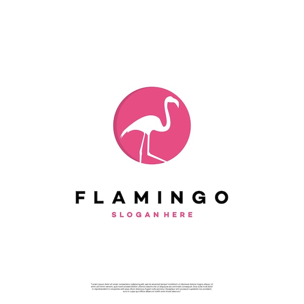 Концепция дизайна логотипа Pink Flamingo на изолированном шаблоне иконки фона