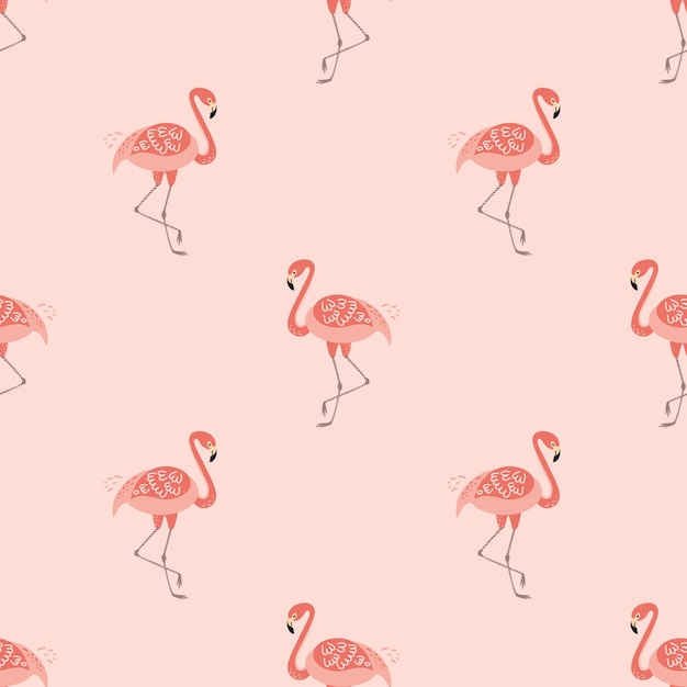 핑크 플라밍고 원활한 패턴 여자를 위한 귀여운 디자인 핑크 배경 벡터 플라밍고 인쇄