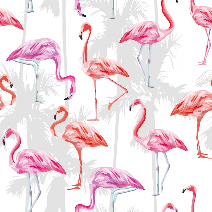 Vector pink flamingo seamless pattern wallpaper