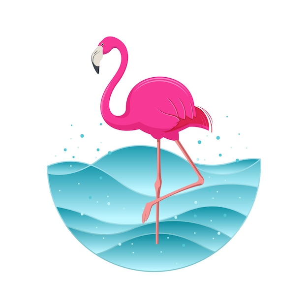 Vector pink flamingo standing in water vector illustration