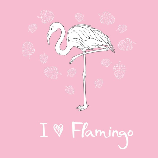 Векторная иллюстрация розового фламинго на белом фоне