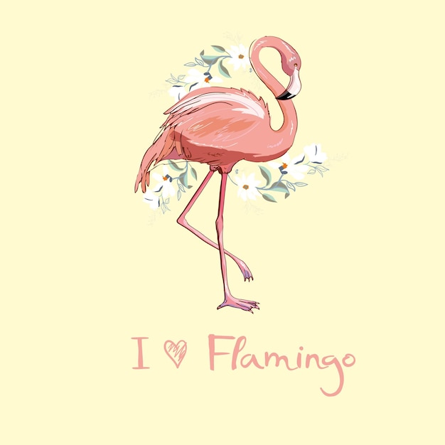 Vector pink flamingo vector illustration isolated on white background