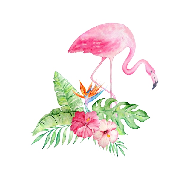 Pink flamingo with flowers