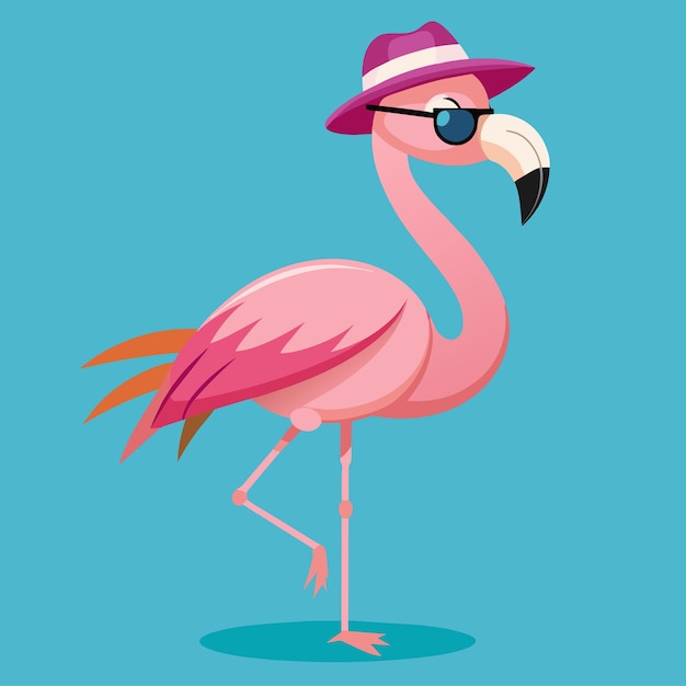 pink flamingo with sunglasses vector