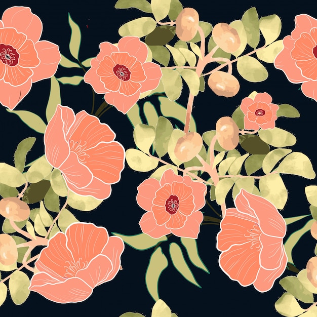 벡터 핑크 꽃 꽃 지점 패턴