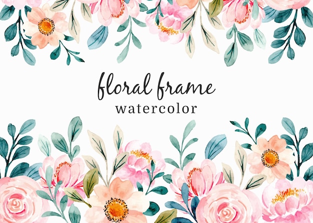 Pink floral frame with watercolor