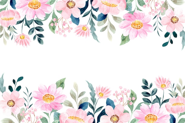 Pink floral garden background with watercolor