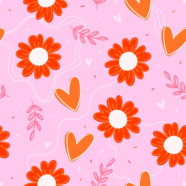 Pink floral pattern hearts seamless pattern