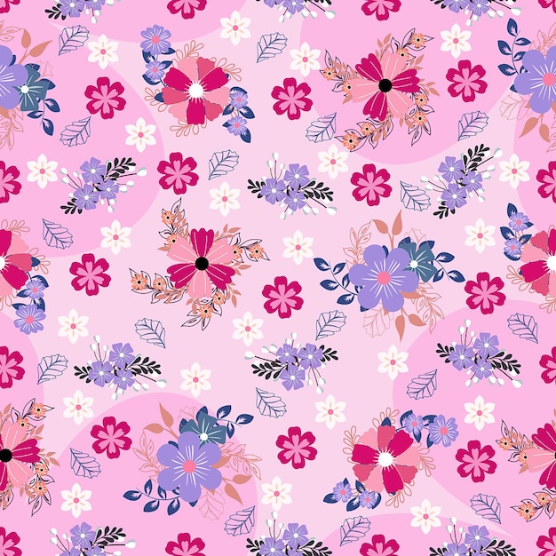 ピンクの花のシームレスなパターン デジタル ペーパー プレミアム ベクトル