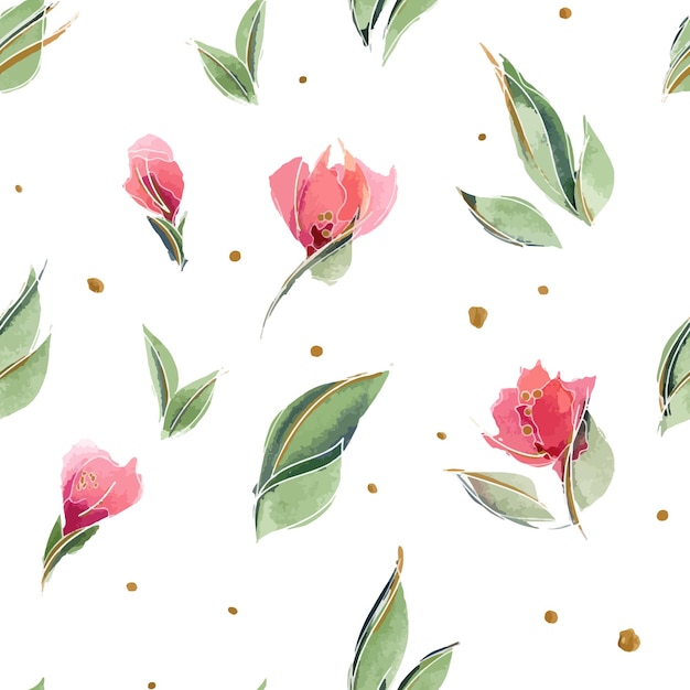 Pink floral seamless pattern with delicate rose buds Spring mood with floral ditsy decor on a white background