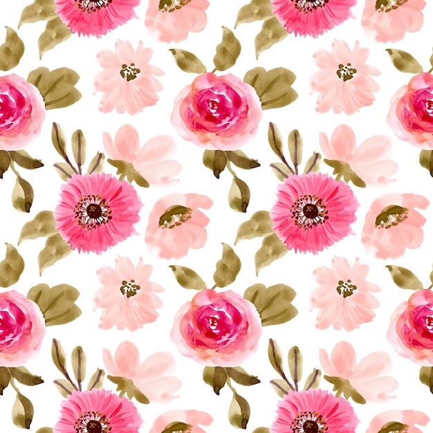 Pink floral watercolor seamless pattern