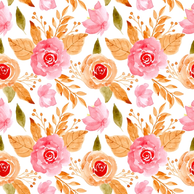 Pink floral watercolor seamless pattern