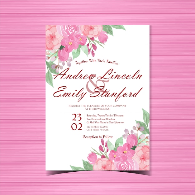 Pink Floral Wedding Invitation Card