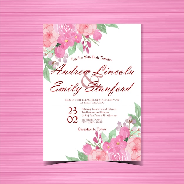 Vector pink floral wedding invitation card