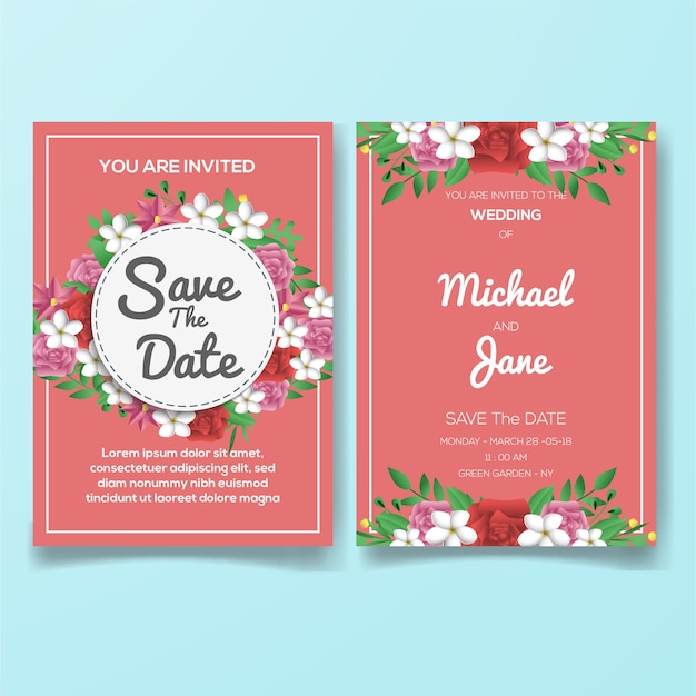 Pink floral wedding invitation design template