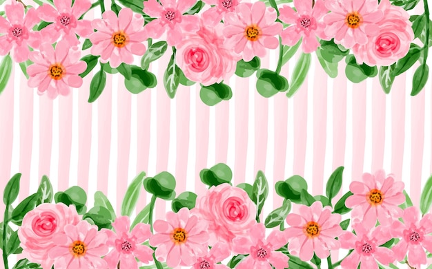 Pink flower background with watercolor