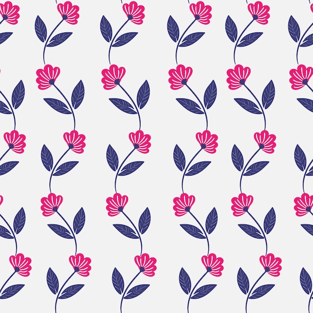 Pink flower and leaf seamless pattern