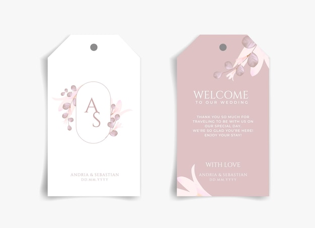Pink flower on pink and white wedding gift card or thank you card wedding tag gift tag with front