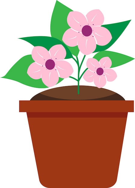 Un fiore rosa in un'illustrazione vettoriale in vaso con sfondo trasparente