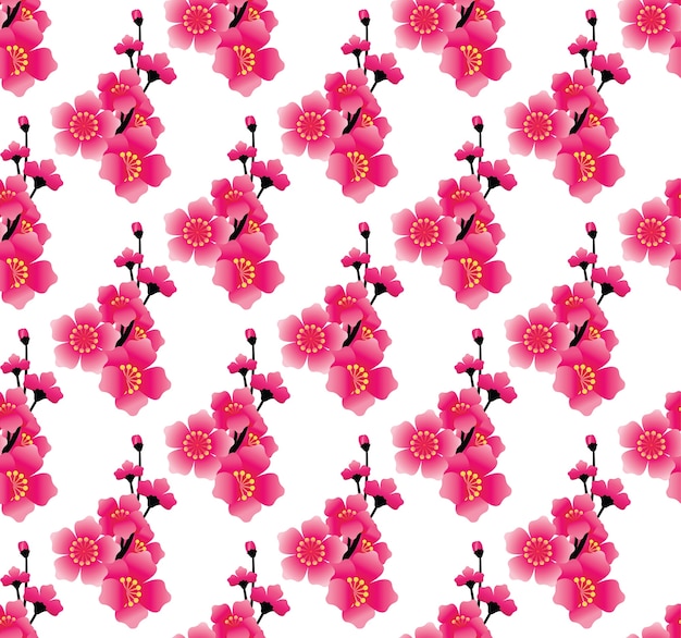 Vector pink flower seamless pattern, sakura background vector