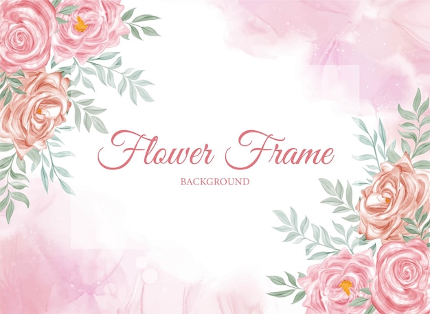 Pink flower watercolor frame background