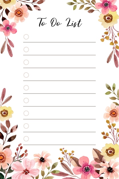 Pink Flower Watercolor To Do List Template