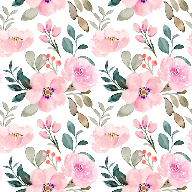 Pink flower watercolor seamless pattern