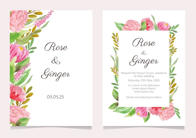 Pink flower watercolor wedding invitation collection